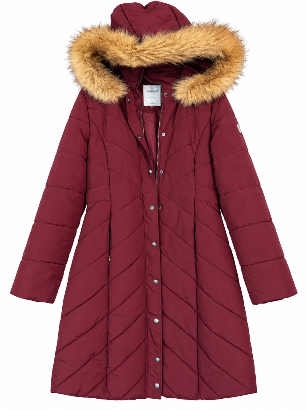 Horseware Ireland Burgundy Hooded Puffer Coat with Faux Fur Trim